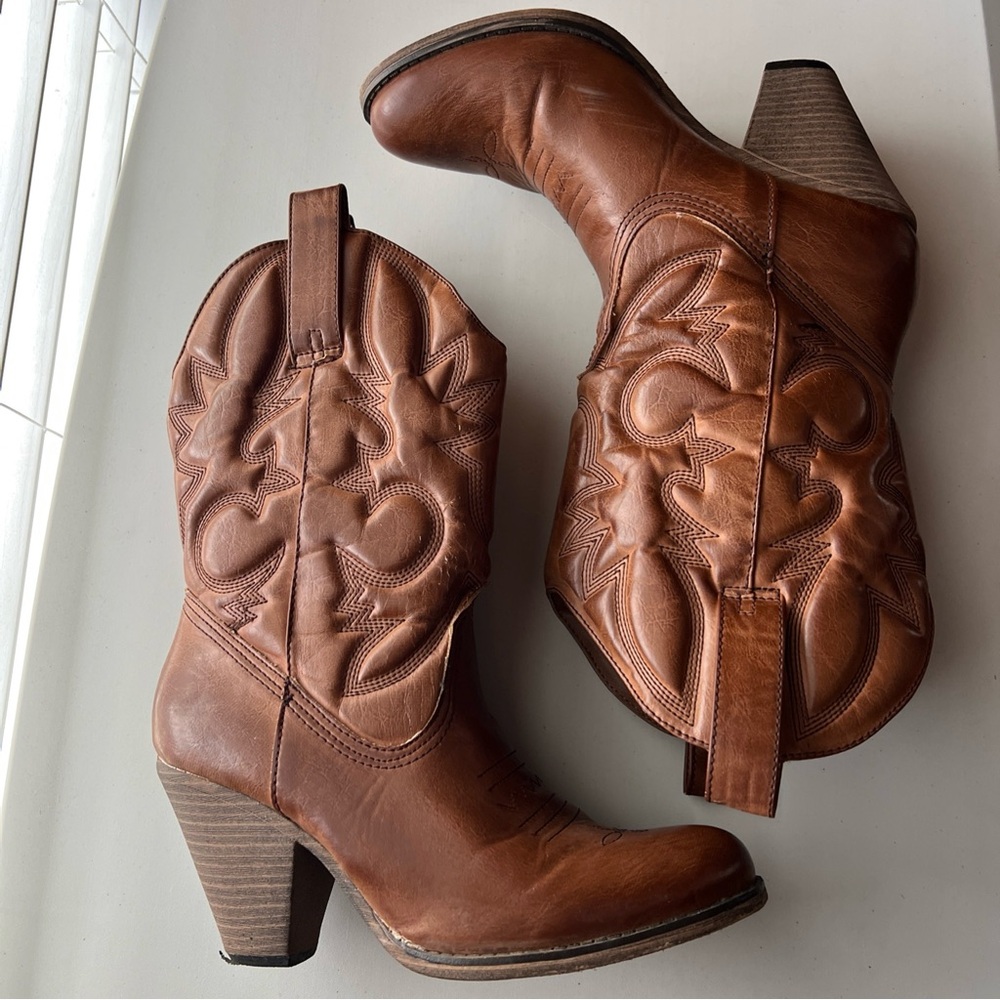 MIA Cowboy Heeled Boots Faux Leather